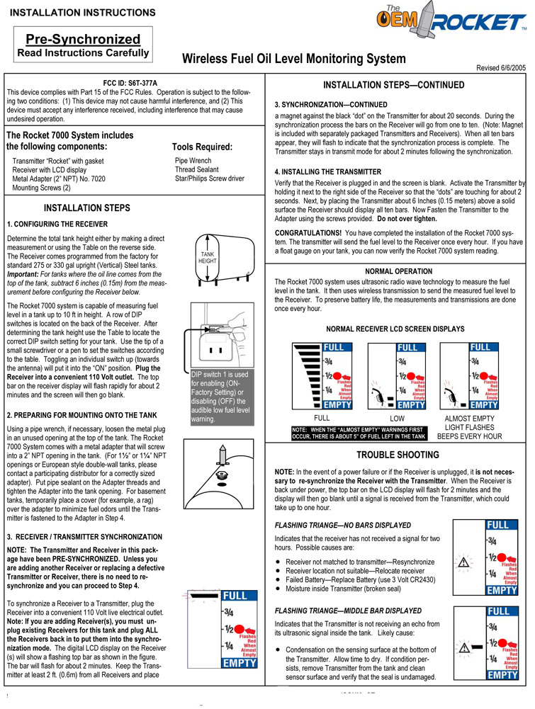 OEM Rocket Gauge Installation Instructions Wireless Fuel Level Monitor
